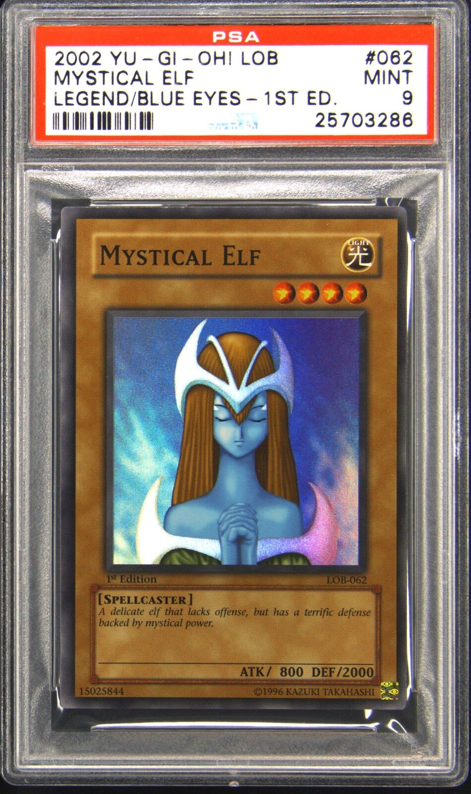 2002 YU-GI-OH! LOB-LEGEND OF BLUE EYES WHITE DRAGON 1ST ED MYSTICAL ELF PSA 9