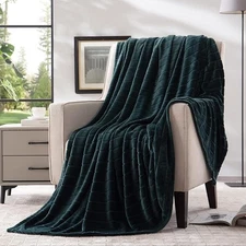 Emerald Green Fleece Throw Stripe Blanket 330 GSM Soft Cozy Baby Blanket 40"x50"