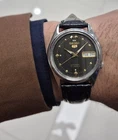 Seiko 5 Vintage Automatic 21 Jewels Day/Date Black Dial Leather Strap 36mm