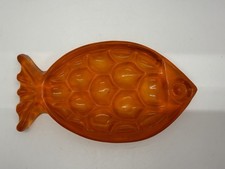 Vintage 1960's MCM Red Orange Lucite Acrylic Bubbled Fish Soap Dish 5.75" Long