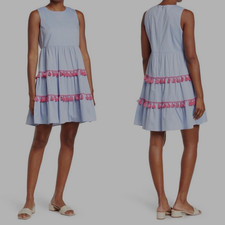 NEW $118  Eliza J Blue Coastal Dress Tassel Trim Tiered Boho Resort Womens 8