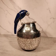 Los Castillo Mexico Taxco Silver Pitcher with Lapis Stone Parrot Handle Pitcher