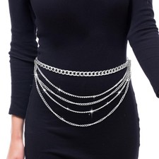 TIESOME Layered Sparkly Rhinestone Chain Belt, Adjustable Bohemian Waist Belt...