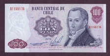 CHILE 100 PESOS Banknote 1979 Zustand II aUNC qFDS  S/N B1166136 P. 152b