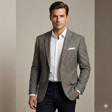 JOS A BANK Mens 46R GORDON Sport Coat Blazer 100 Wool Houndstooth Gray Career