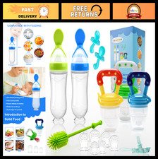 Baby Fruit Feeder Pacifier Set - 3 Silicone Pacifiers, 2 Food Spoons, Bottle Bru