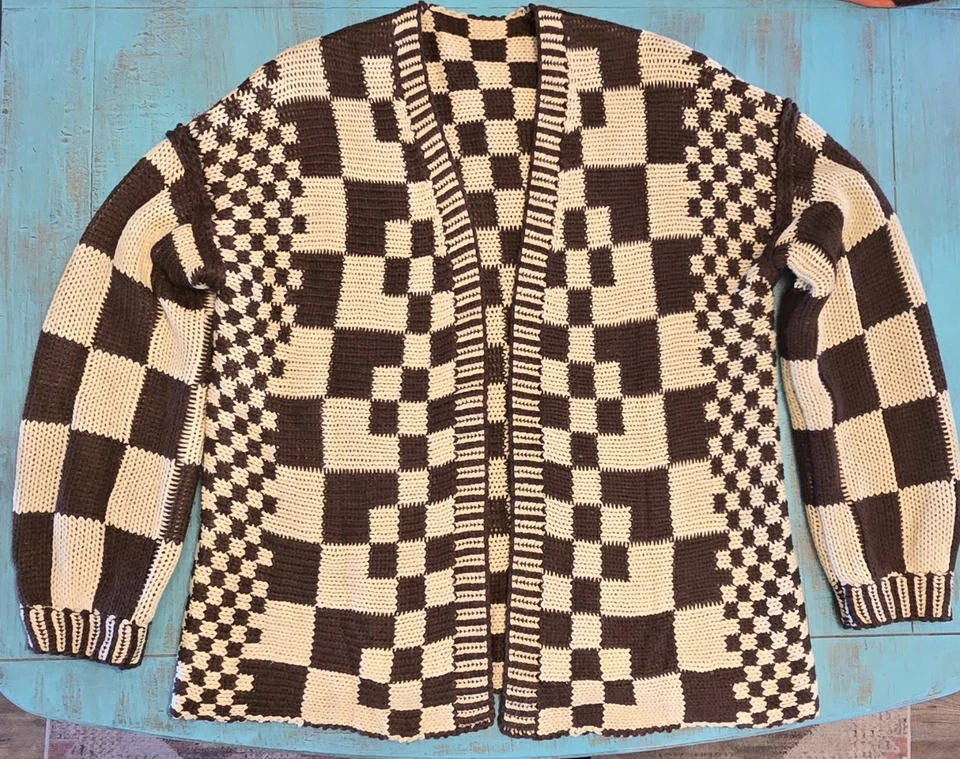 Cárdigan Trending Grande Todo Acogedor Marrón/Crema Cuadros L Foto 3 de 4