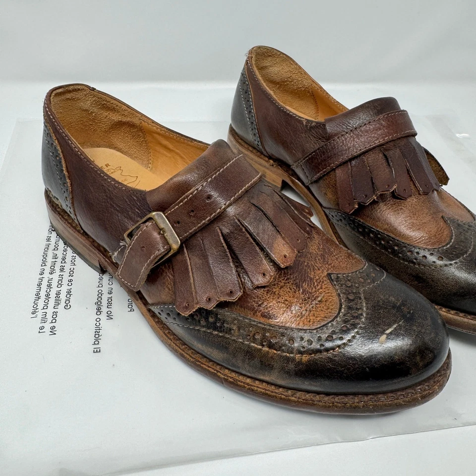 Bed Stu Womens 8.5 USA Artisan Crafted Leather Wingtip Fringe Cobbler Shoes EUC - Image 2 of 4