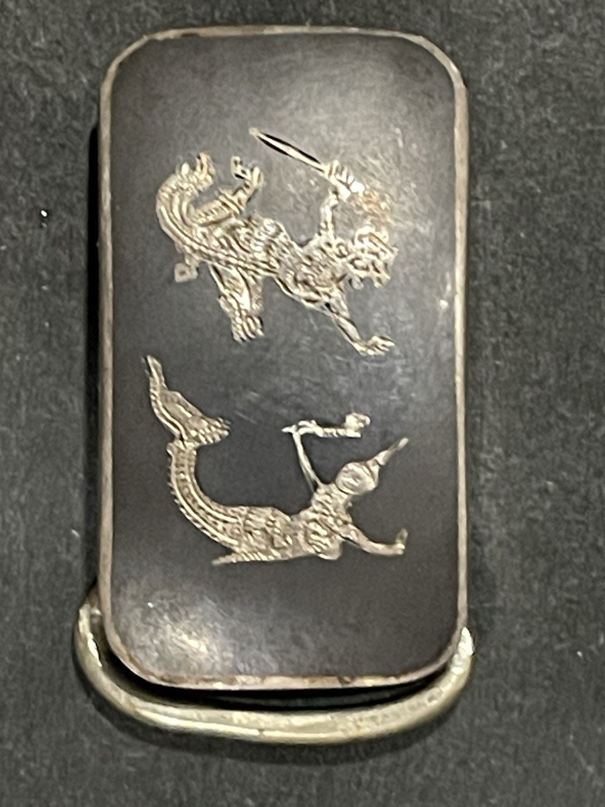 Vintage Solid Sterling Silver Black Nielloware En… - image 2