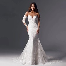 Mermaid Wedding Dress Sexy Sweetheart Applique Detachable Long Sleeve Bride Gown