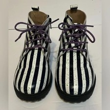 Beetlejuice Styled Striped Kids Boots with Purple Laces