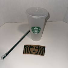 Starbucks Reusable Clear-Frost Cold Cup Tumbler 24 Oz with Lid, Straw Sleeve