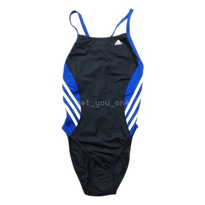 NWT Adidas Solid Splice Vortex Back Swimsuit Women's One-Piece Blue Black $78
