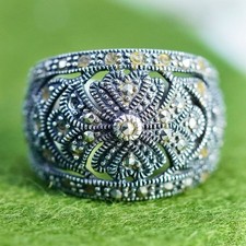 Size 6.5, Vintage Sterling silver handmade ring, 925 band with beads
