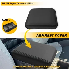 For 2024 2025 Toyota Tacoma Black Center Console Leather Armrest Cover Pad Trim