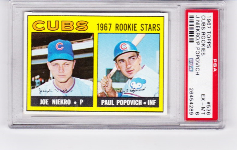 1967 TOPPS #536 CUBS ROOKIES JOE NIEKRO / PAUL POPOVICH PSA 6 EX-MT