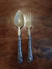 Antiche posate da insalata – argento e corno, dell'800