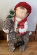 Winter Wonder Lane Ceramic Snow Girl & Reindeer 17.5” Christmas Holiday Decor