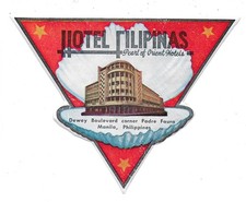 Hotel Filipinas Manila Philippines Pearl of Orient Vintage Unused Luggage Label