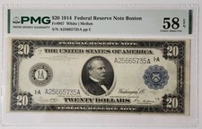 1914 $20 Federal Reserve Note Boston FR#967 PMG 58 Choice AU EPQ!