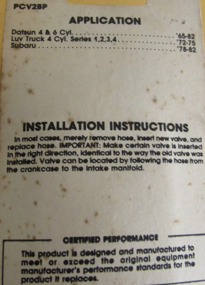 Wells PCV2BP 1965-1982 Datsun Modelos 4 y 6 cil. Camión LUV Subaru con válvula PCV Foto 4 de 4