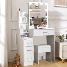 Vanity  Mirror and LED Lights Makeup Table Set with Stool Dressing Table White