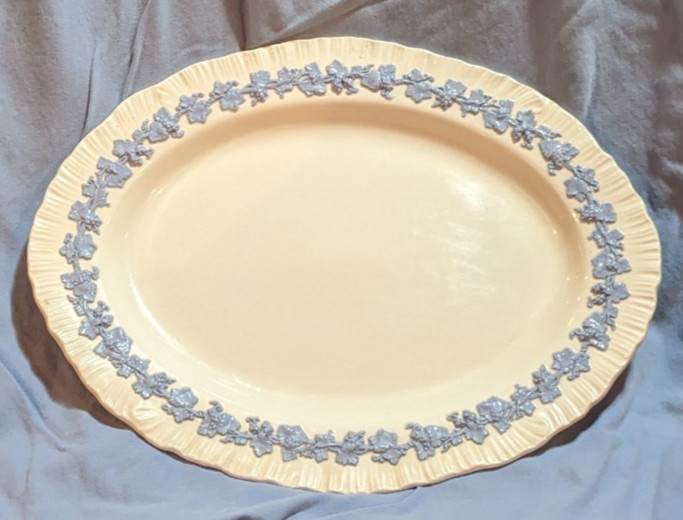 Wedgwood Embossed Queensware Oval Serving Platter Blue Lavender on Cream 14.5x11