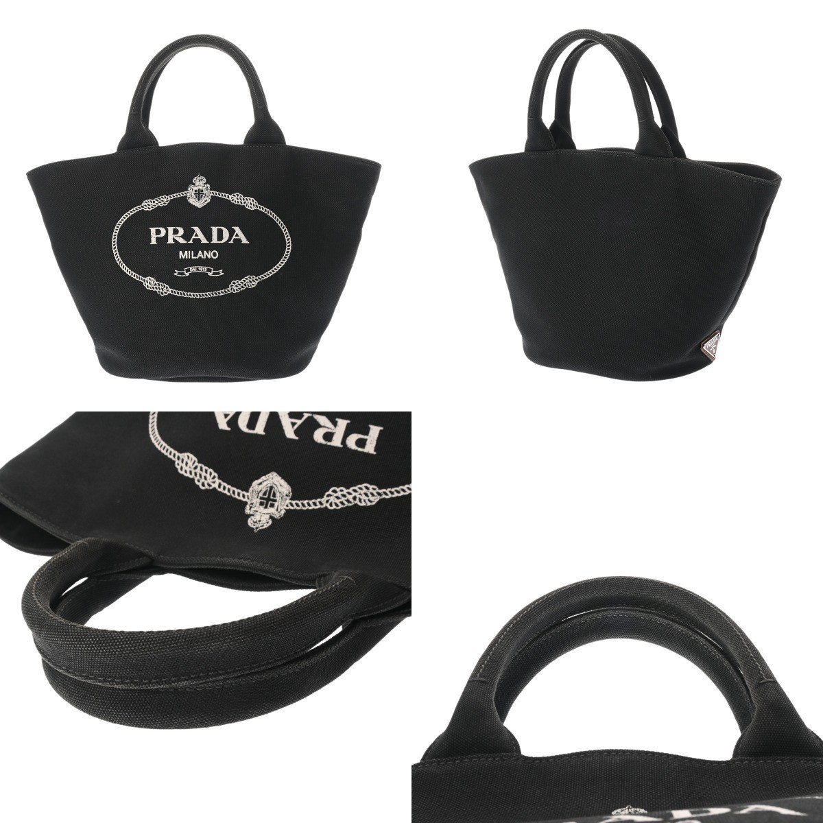 PRADA Canapa Fabric Handbag Black 1BG186 Ladies Canvas Tote Bag AB Rank Used  fr