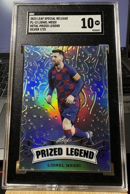 2023 Leaf Special Release Metal Prized Legend Lionel Messi Silver 7/25 #PL-12
