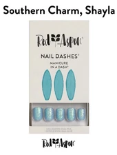 Red Aspen Press On Nails Southern Charm, Shayla Short Blue Square Glitter B5y10