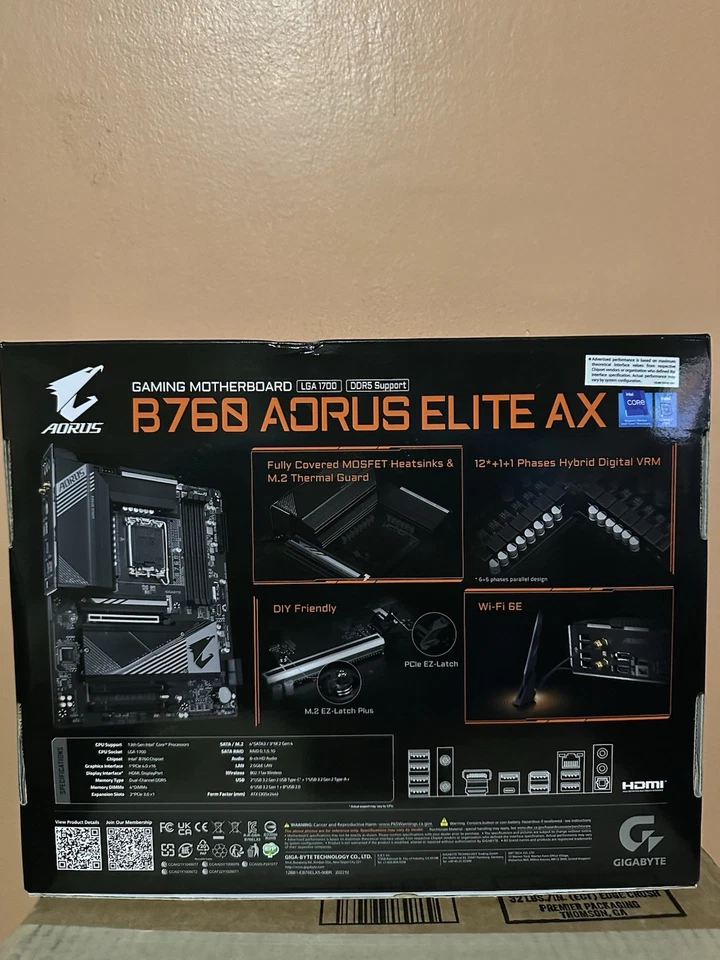 B760 AORUS ELITE AX Gaming Motherboard lga 1700 new open box - Image 2 of 2
