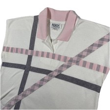 vintage marcia originals Appliqué plaid golf polo pink collar Made In USA Large