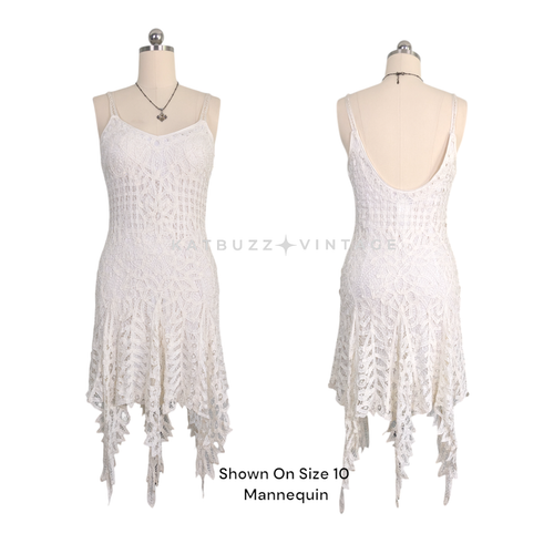 Vintage Midi Dress Wedding Gown Cream S/M Fairy Y2K Embroidered Lace Ribbon Boho - Picture 6 of 16