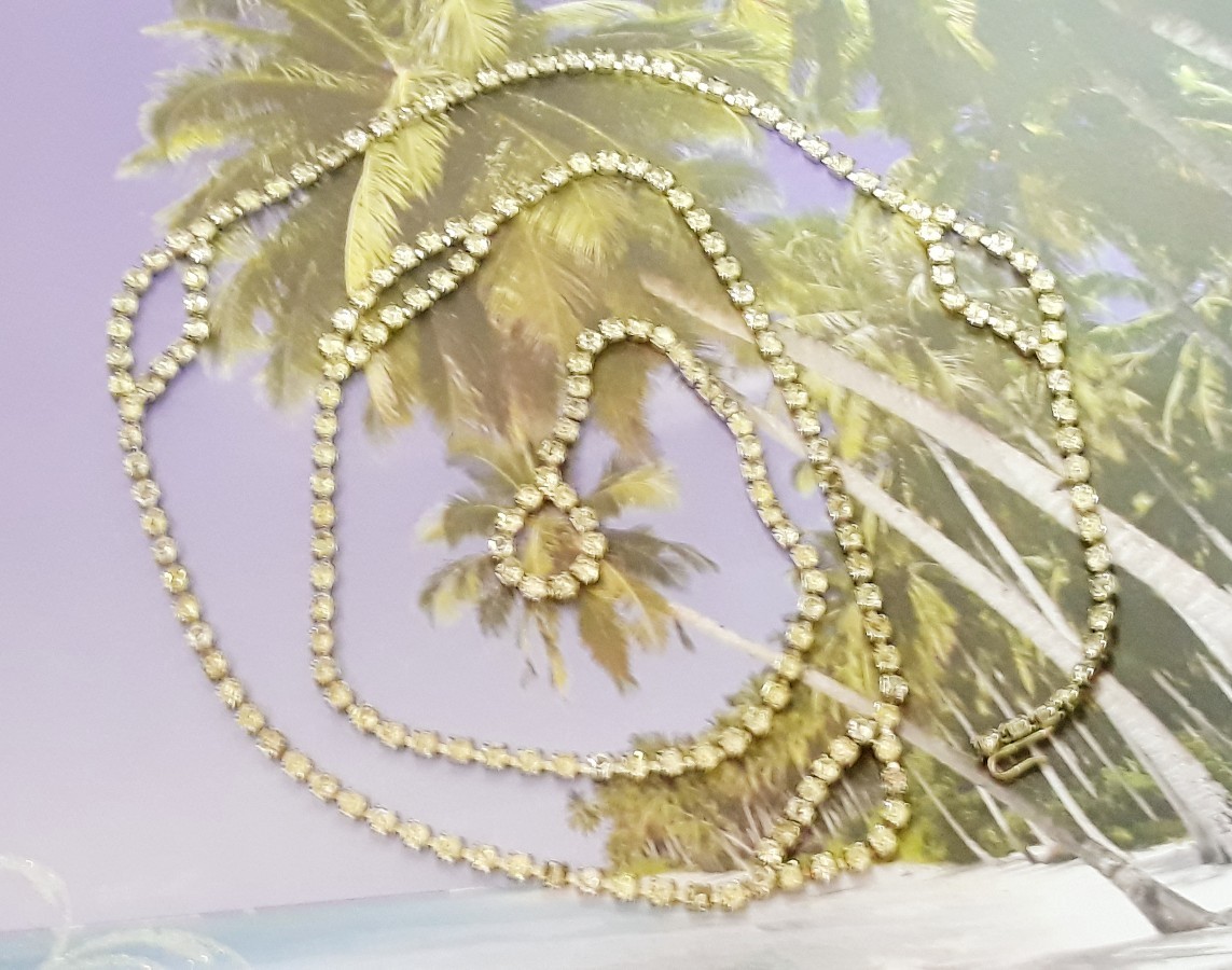 Statement Silver Tone Clear Rhinestone Chain Belt… - image 1