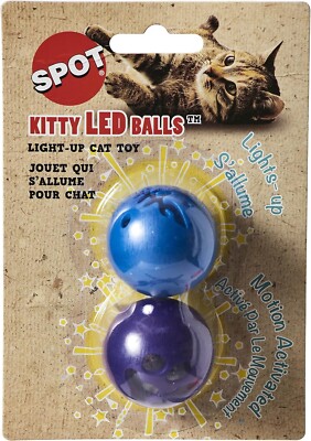 SPOT Kitty Light Up Cat Toy Balls Motion Activated LED Kitten Assorted Pack of 2