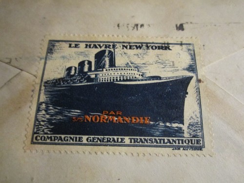 1935 NORMANDIE FRENCH LINE MAIDEN VOYAGE STAMP COVER - SEALED - FRANCE TO NY SCC - Picture 6 of 6
