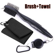 2 Piece Golf Club Brush and Towel Cleaner Kit, Dual Sided Groove Cleaning Brush