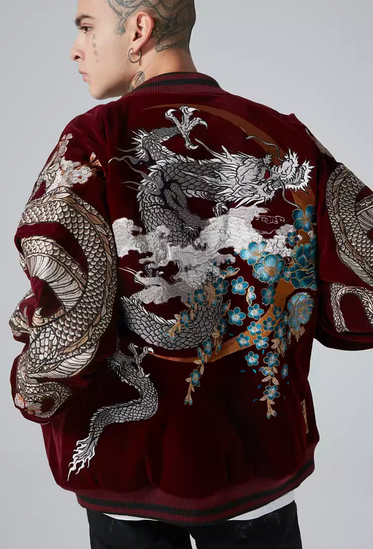 3XL Men Souvenir bomber Jacket Japanese Pattern Embroidery