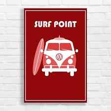 Surf Point Retro Camper Red Canvas Print Large Picture Wall Art
