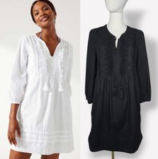 Tommy Bahama Salina Key Organic Poplin Dress Black Split Neck Tassel Size S
