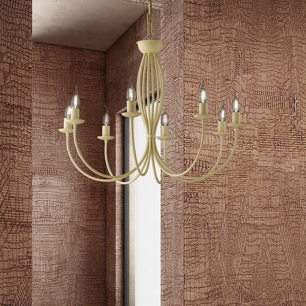 Botte lampadario stilizzato artigianale metallo lavorato avorio con decorazione