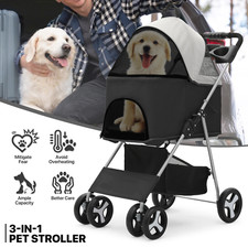 Folding Dog Stroller Adjustable Canopy Pet Travel Carrier Detachable Basket Cart