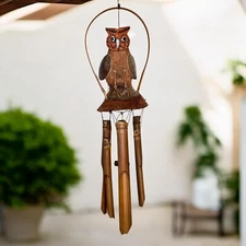 Brown Owl Coconut and Bamboo Wind Chime | Handmade | Sustainable | Outdoor Decor