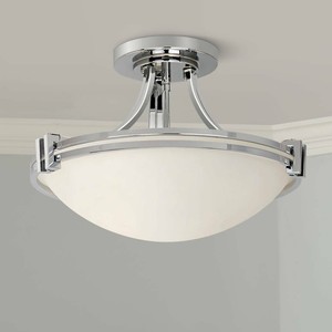 Art Deco Semi Flush Mount Ceiling Light Fixture Chrome 16 White