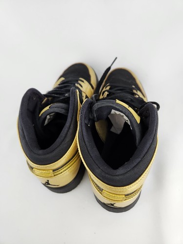 Jordan 1 Mid Metallic Gold Black 555112-905 XH Sneakers Shoes 6Y Women Size 8 - Picture 11 of 14