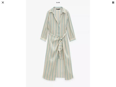ZARA Ecru and Green Striped Satin Shirt Dress. Size M Used Once | eBay