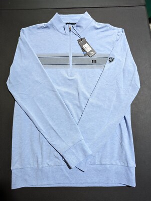 NWT MEN'S TRAVIS MATHEW TEQUILA SOUR PULLOVER, SIZE: M, COLOR: BEL AIR BLUE (M4)