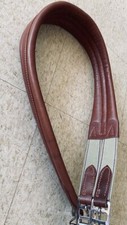 GIRTH CONTOURED English Leather Elastic End NEW 48" Roller Buckles Chestnut