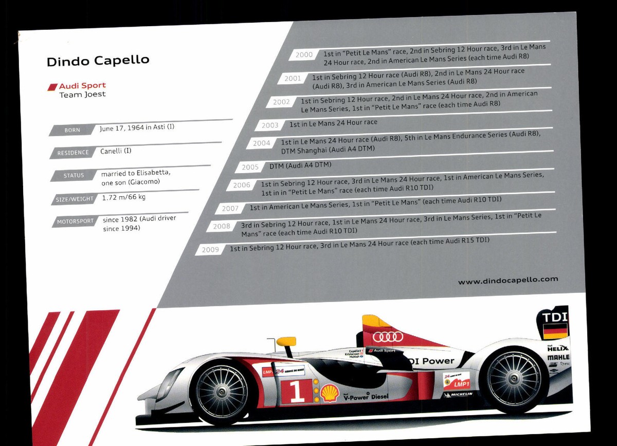 Rinaldo Dindo Capello Winner Le Mans 24 hours Audi signed photo autograph