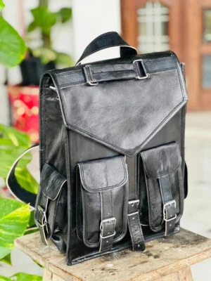 Grand sac à dos vintage pour homme en cuir de chèvre premium de voyage 15" ca... - Photo 1/4